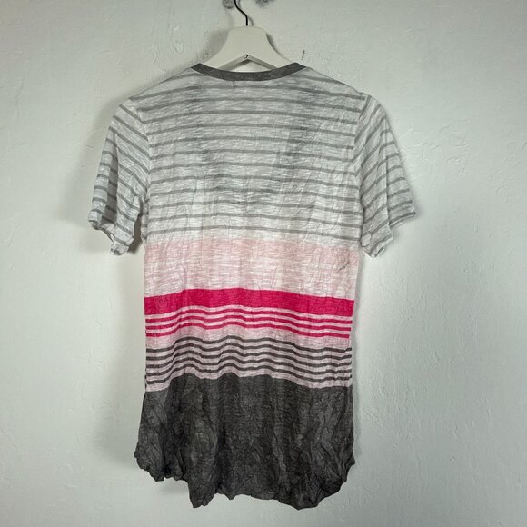 David Cline Womens V-Neck Striped Short-Sleeve Slate Top Small Gray/Pink Casual - Picture 2 of 8